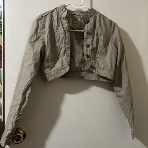 Discovery Clothing: Tan Cropped Button up Light denim Jacket